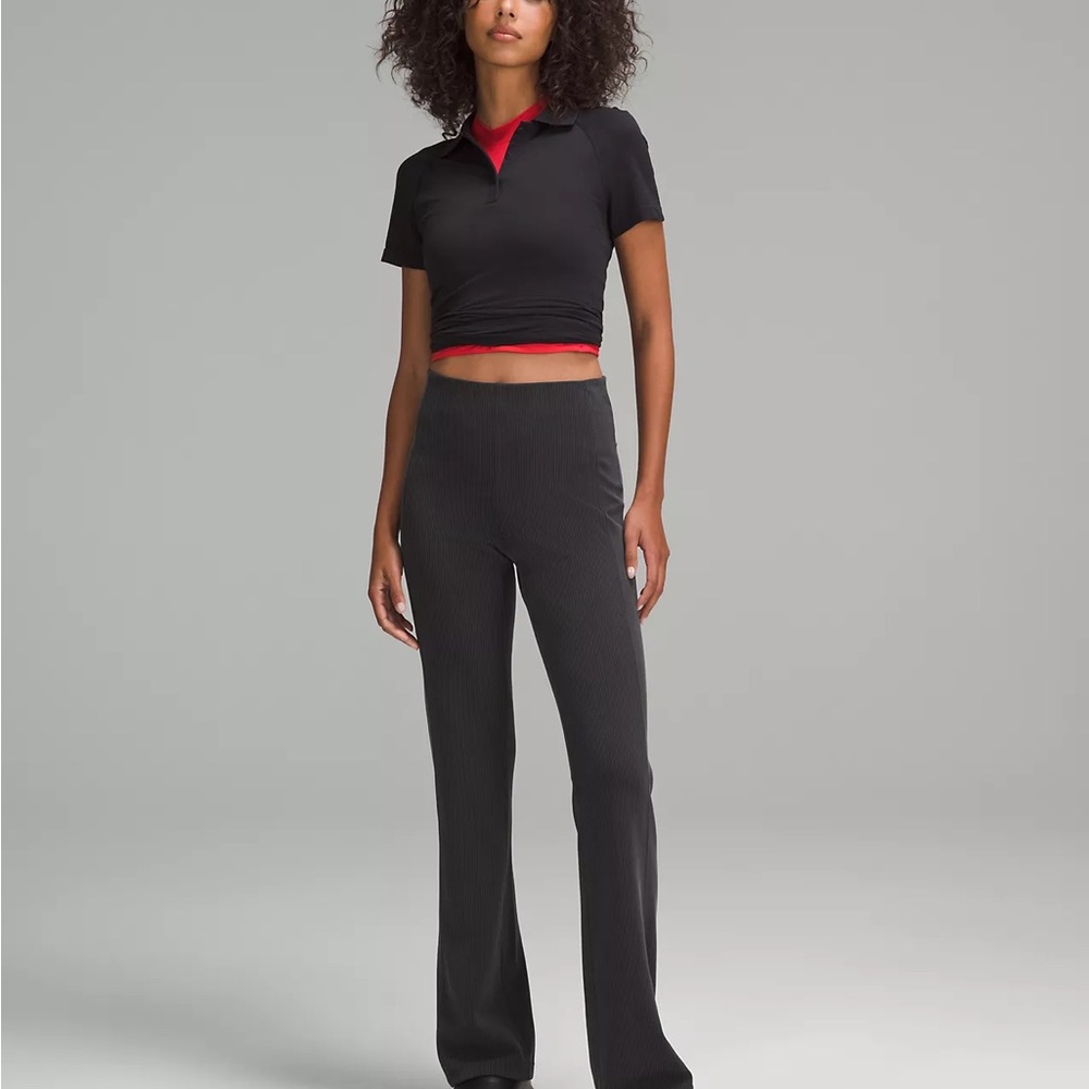 lululemon Softstreme Charcoal Ribbed Flare Pants - Picture 2 of 8